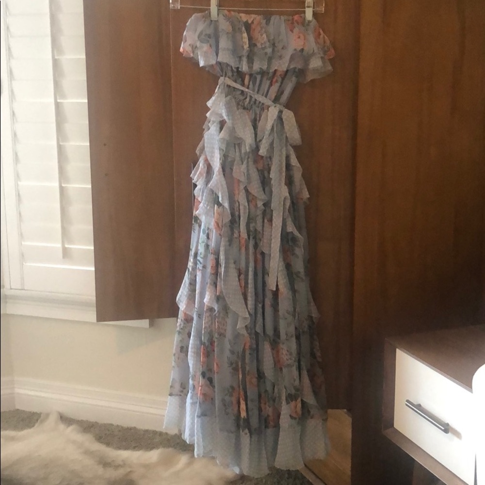 Zimmerman dot floral silk chiffon strapless dress